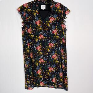 Madewell x Mix No 6 Size 8 Black Silk Beacon Dress in Garden Bouquet Floral